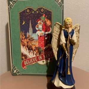 Holiday Angel Figurine in Blue and White With Book Look Storage Box